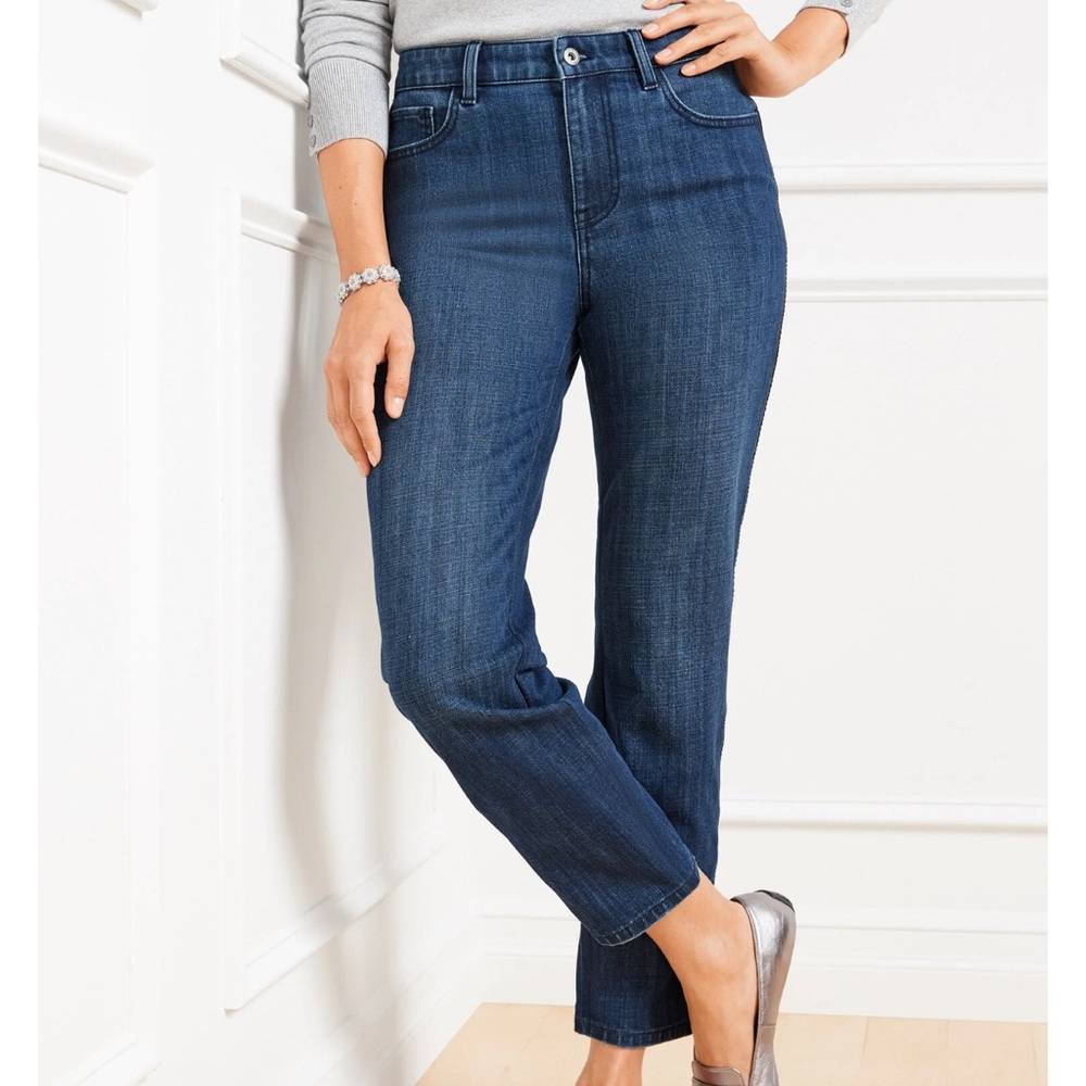 Talbots VELVET STRIPE STRAIGHT ANKLE JEANS - NOX WASH